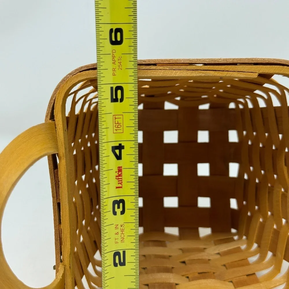 Square Woven Wood Splint Basket with Handles Natural Honey Brown Farmhouse Decor